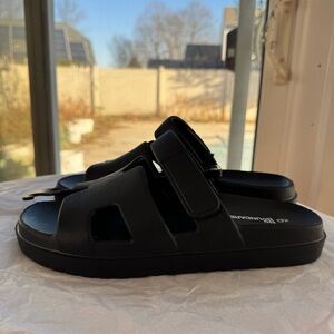 No Boundaries Women's Geo Slide Sandals Black EVA Molded Footbed Comfort Slip On